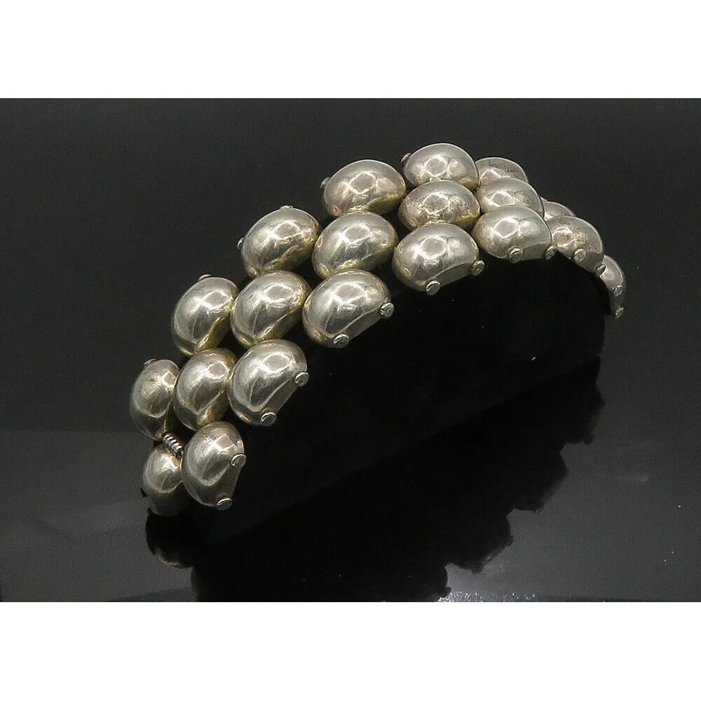 MEXICO 925 Sterling Silver - Vintage Heavy Shiny Dome Chain Bracelet - BT9042 - Picture 8 of 10